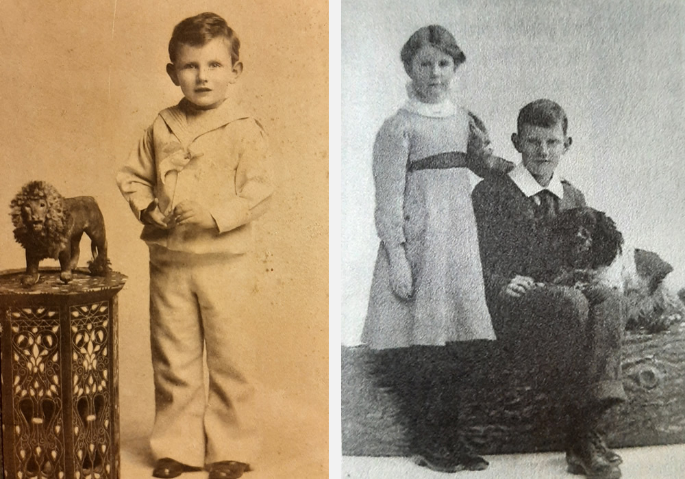 Tyrone Guthrie as a child, on left, and with his sister a few years later on right